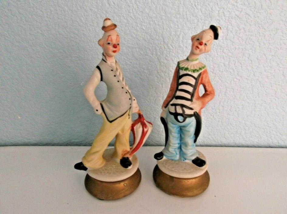 Ardco Pot Belly Clown Bisque Porcelain Figurines Vintage Set of Two