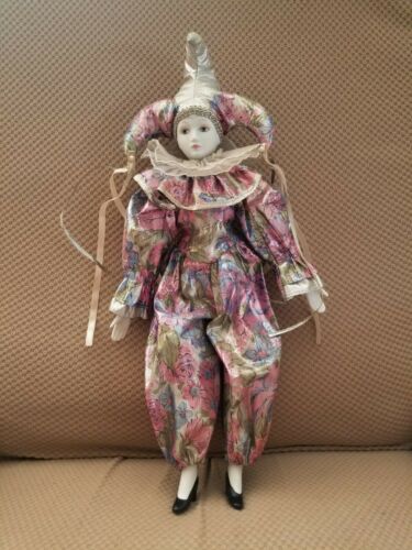 Vintage Porcelain Clown Doll Court Jester Hat 18 inches tall
