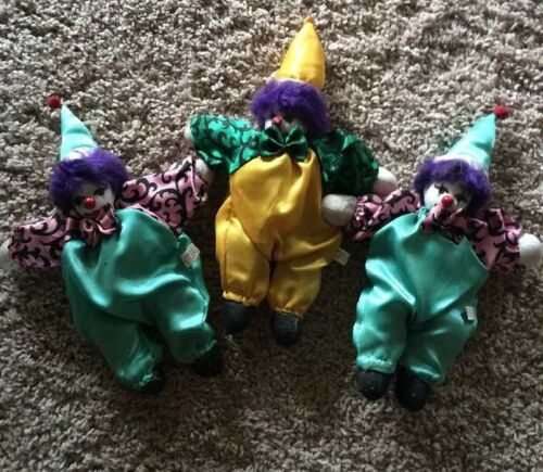 Three clown dolls with Porcelain heads collectibles 9