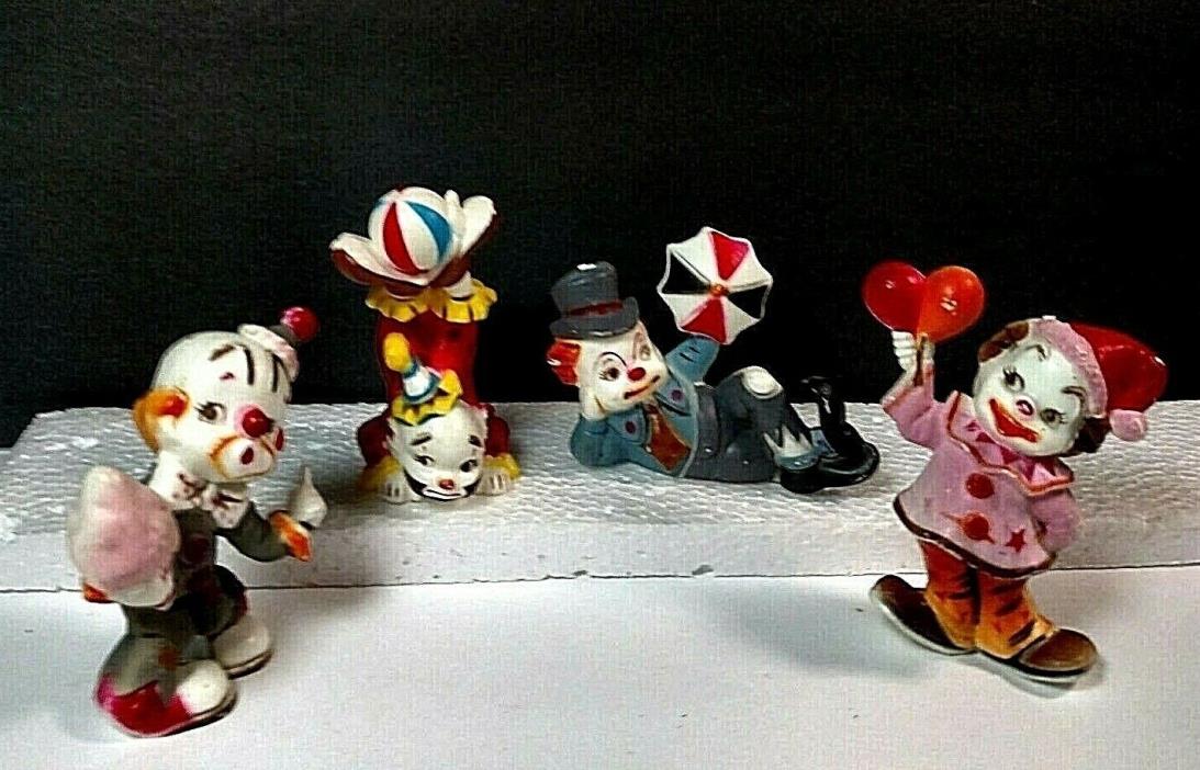 Vintage Clown Figures Plastic Lot of 4 Cake Toppers Crafting Decor Circus 1960s