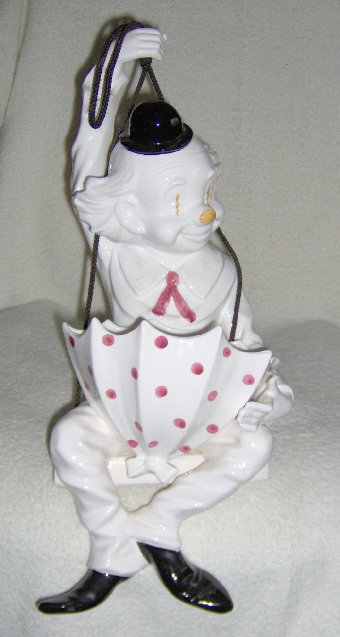 Hand Painted Ceramic Clown On Swing~Hanging Or Shelf Sitter