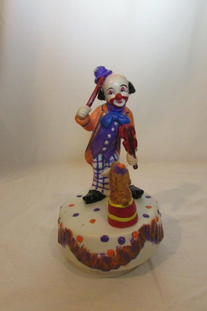 VTG 8'' UCGC Clown Playing Violin Music Box Plays Send in the Clowns Ceramic