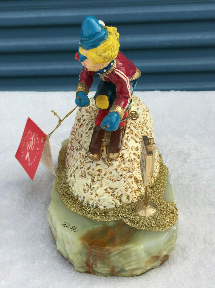 Vintage Ron Lee Downhill Skier Clown Caution No Snow Sculpture Skiing Collection