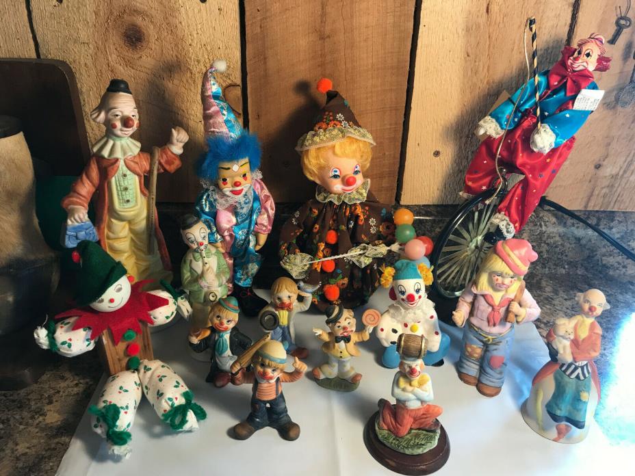 Huge Lot of 14 Vintage Clown Figurines