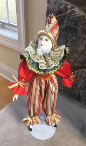 Vintage Porcelain Clown Doll w Stand