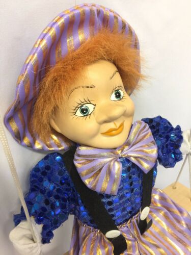Vintage marionette clown on swing porcelain head painted face