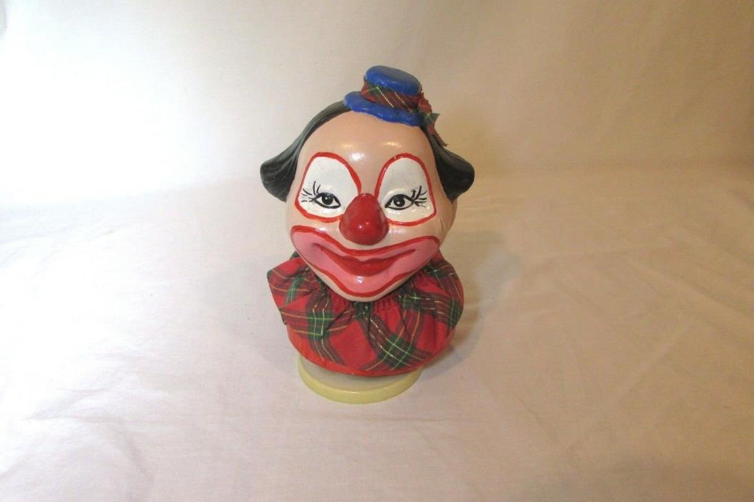 VTG Large Bisque Porcelain Clown Head Music Box Fabric Collar 7''