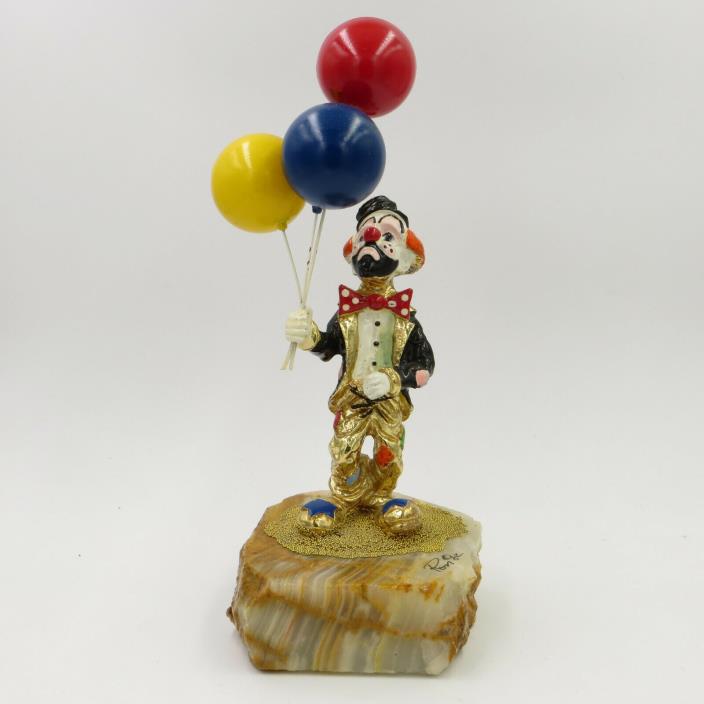 Ron Lee 1982 Clown holding 3 Balloons Hand Painted Gold Plated Figurine