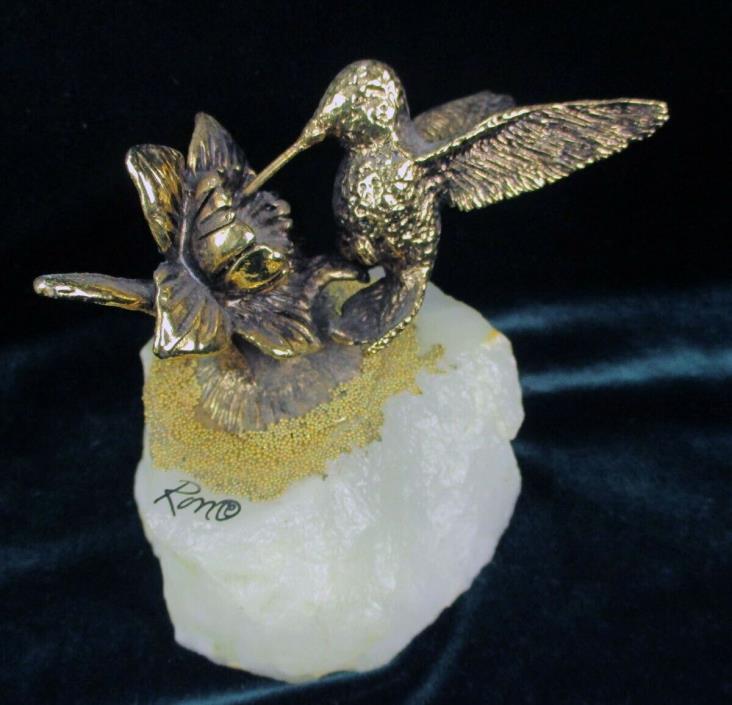 Ron Lee HUMMINGBIRD & Daffodil Flower Figurine Signed Sculpture 1980