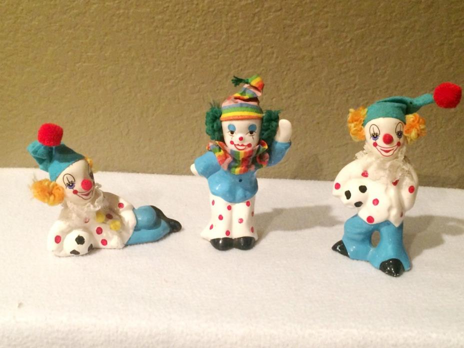 SET OF 3 VINTAGE PORCELAIN CIRCUS CLOWNS Soccer Taiwan Hand Painted Collectible