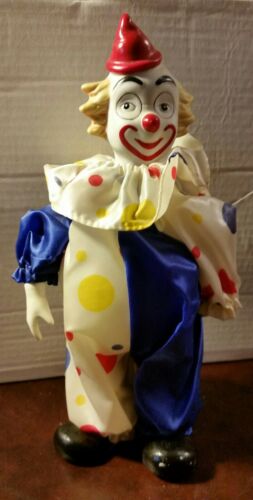 Clown Standing Moving Music Box Porcelain Head Hands Its A Small World