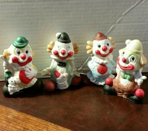 Circus Clowns Ceramic Figurine Set of Four (4) Funny Happy Smiling Faces 4