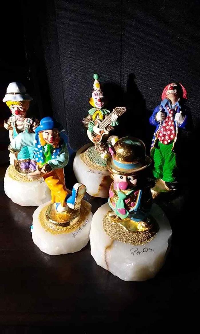 Lot (5) Ron Lee Signed Clowns Pudge Rock-a-billy One Leg Up Spiffy Rascal