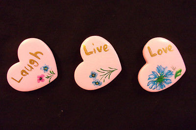 Hand Painted Ceramic Heart Trio Magnet pink