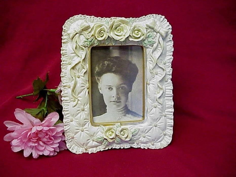 Vintage Picture Frame Roses Beads Ribbons Resin 6