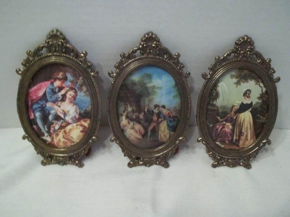 Vintage 1990 Brass Ornate Made In Italy Oval Frames-5 Inch-Set of 3
