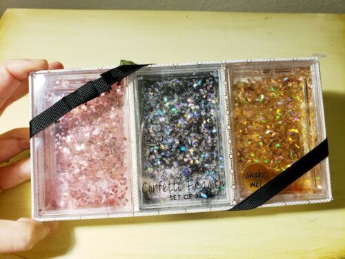 Cute Photo Frame Gift Set with Silver Gold Rose Pink Sparkles Confetti Glitter