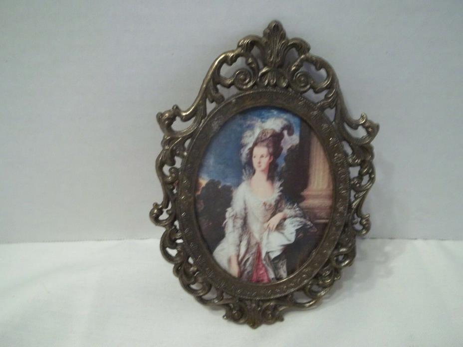 Vintage 1990 Oval Brass Made In Italy Ornate Frame-5 Inch-Glass