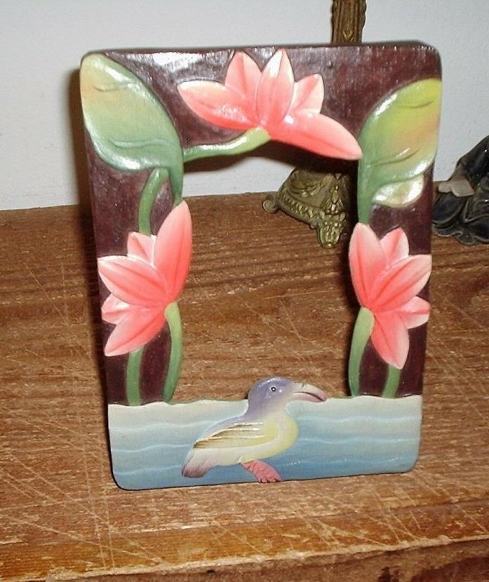 Small Indonesian Wooden Bird and Flower Picture Frame,no glass,8 by 5 3/4 inch