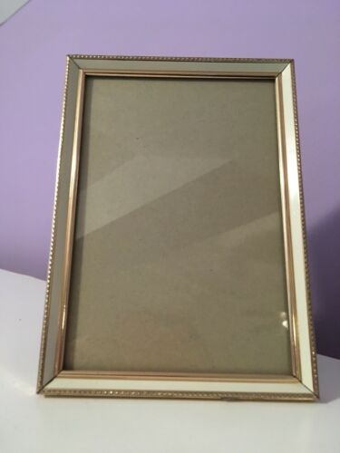 Vintage Metal White Beaded Picture Frame 5x7 Photo