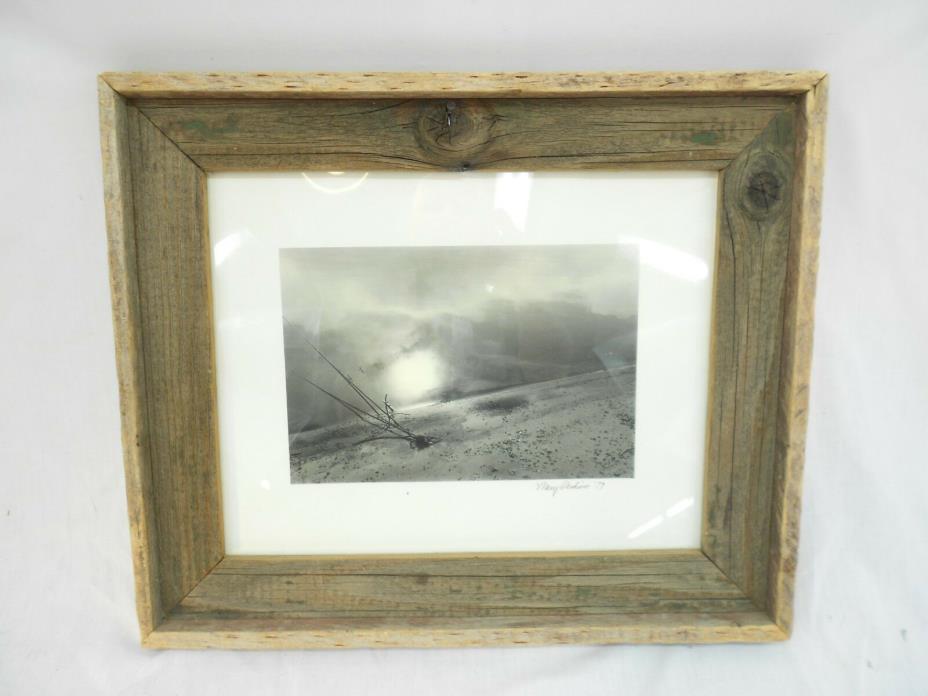 VINTAGE BARN WOOD PICTURE FRAME & PHOTO SIGNED MARY PERKINS 79