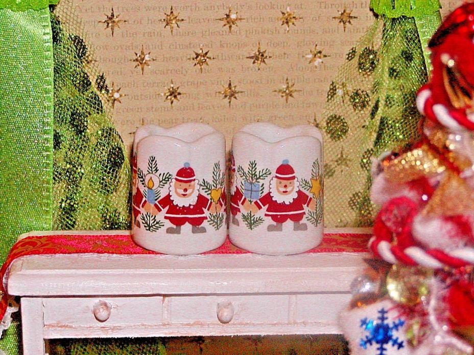 (2) Vintage Funny Design West Germany Miniature Santa Candle Stick Holders