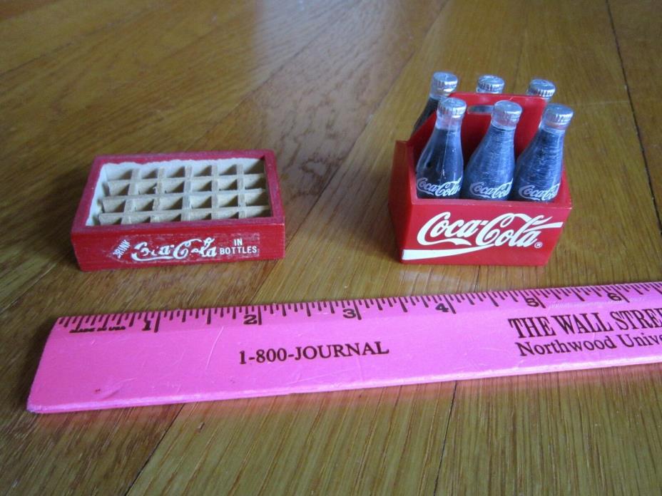 Coke Miniatures Wood Crate & Plastic 6-Pack (1995) Mini Coca Cola Collectibles