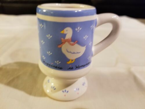1987 MINIATURE WHITE/BLUE WITH GEESE HANDLED MUG-HAPPINESS IS HOMEMADE.