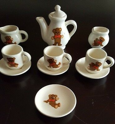 Miniature Porcelain 10 Piece Tea Set Teddy Bear Design Set