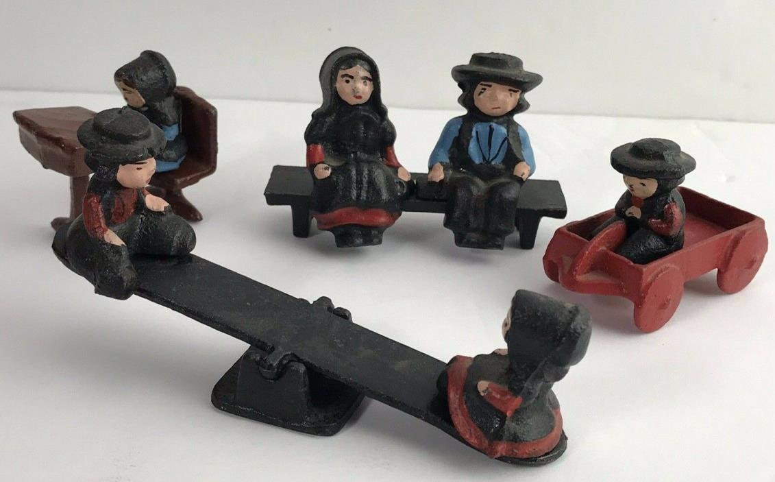 Amish Cast Iron Miniature Figures-Kids,Wagon Seesaw Bench Lot