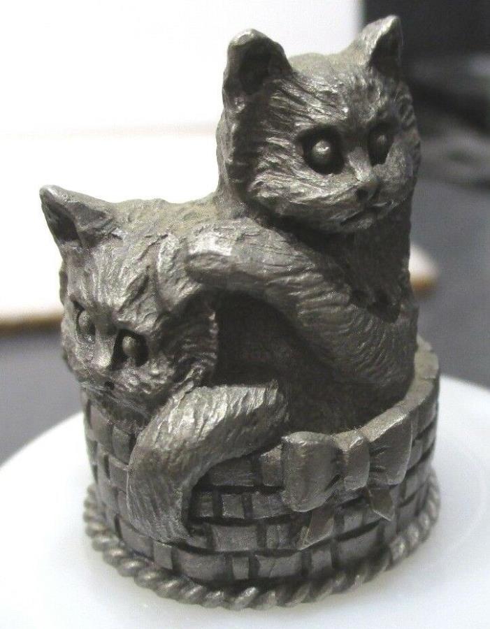 1983 Spoontiques Pewter Cats / Basket Mini Figurine