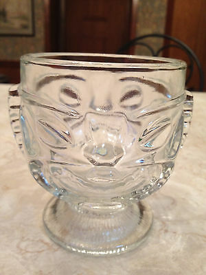 Vtg Hawaiian Happy Sad Face Heavy Glass Tiki Footed Mug Figural Bowl Mai Tai Bar