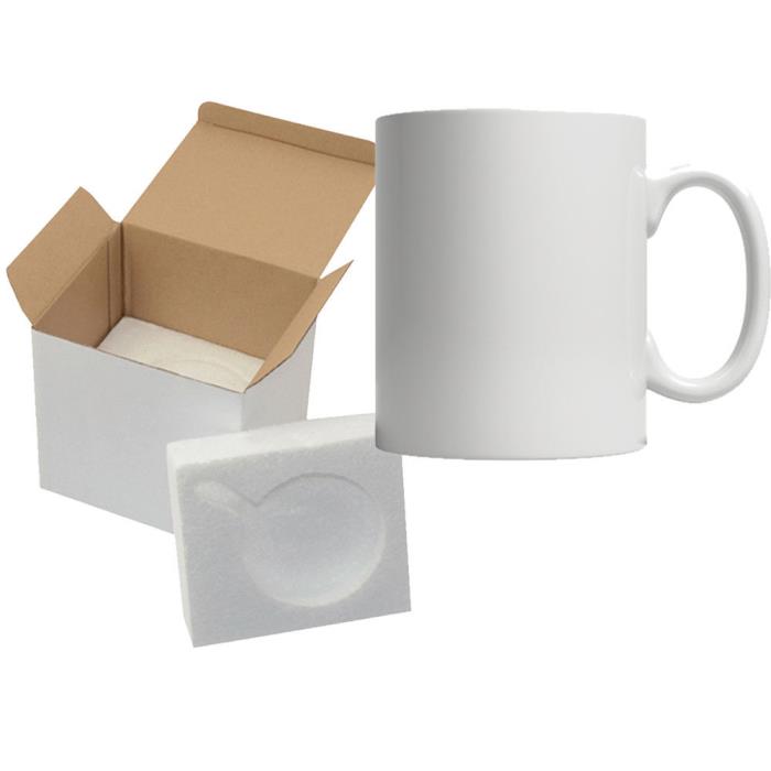 11oz Sublimation Mugs With Gift Mug Box. Mugs - Cardboard Box with Foam Supports