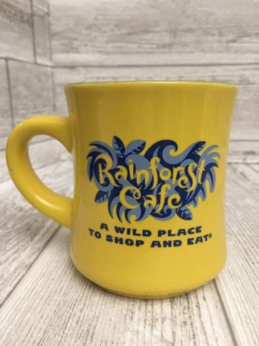 Rainforest Cafe Coffee Cup Mug Yellow and Blue A Wild Place To Shop & Eat