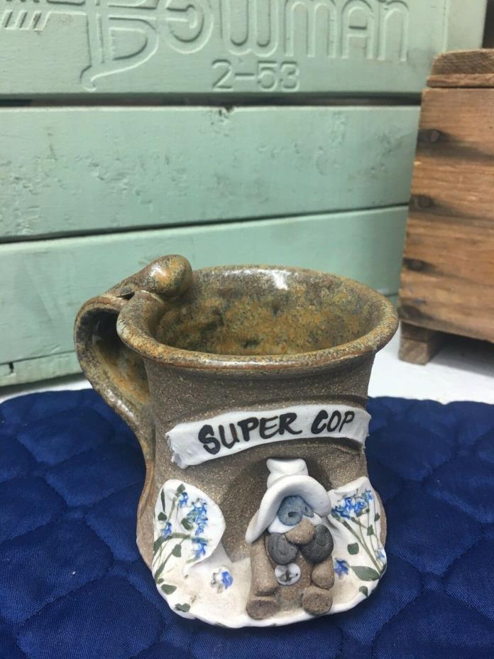SUPER COP Pottery Stoneware Coffee Cup Mug Police Officer Gift 3D Blue Lives