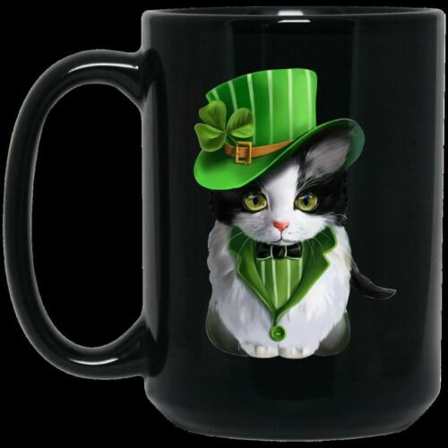 Cat Celebrates St Patrick Day BM15OZ 15 oz. Black Coffee Mug