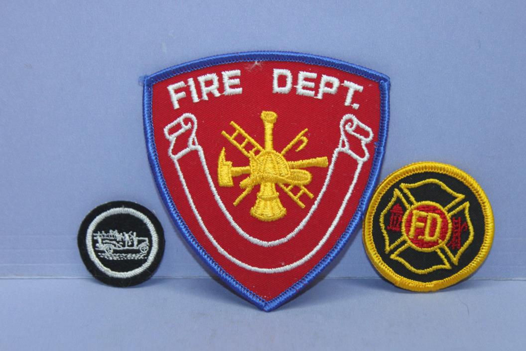 Lot of 3 Generic Fire Department Dept Embroidered Patches - Truck FD Engine