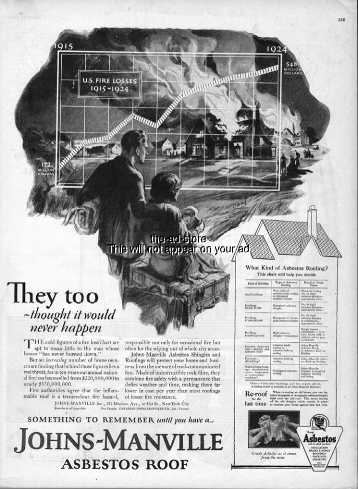 1926 Asbestos Johns-Manville House Fire Shingles/Roofing Roof Magazine Print Ad