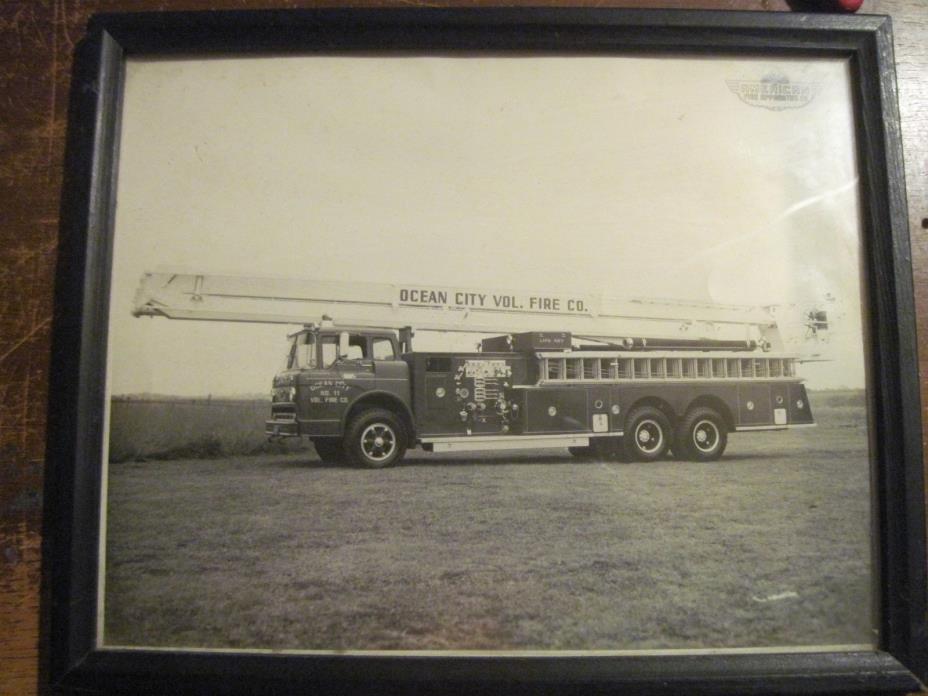Vtg. 1960's? B&W Photo of Ocean City, MD. Fire Truck, #11, Framed with Glass
