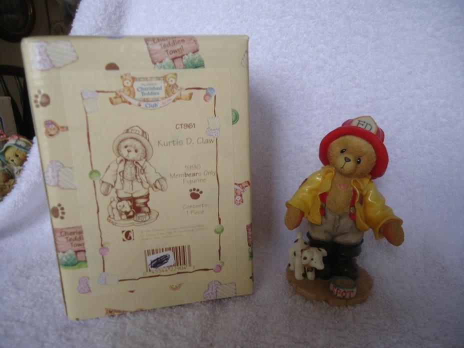 1996-Cherished Teddies Kurtis D. Claw #CT961 - Fireman Bear-in original box
