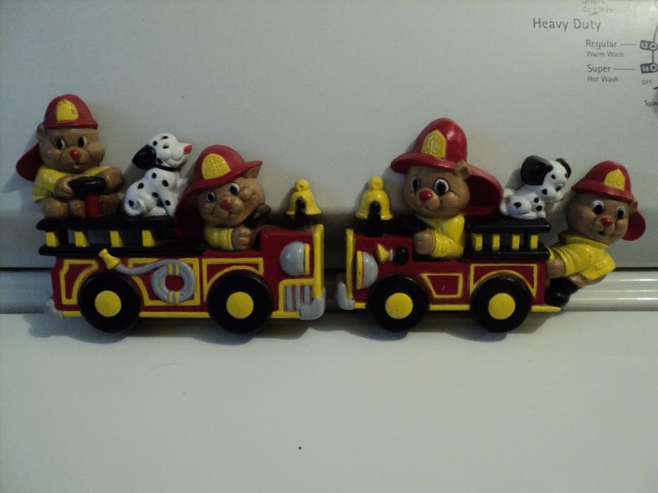 Vintage kids firefighter firetruckwith dalmatian dogs wall decor set of 2 Rare