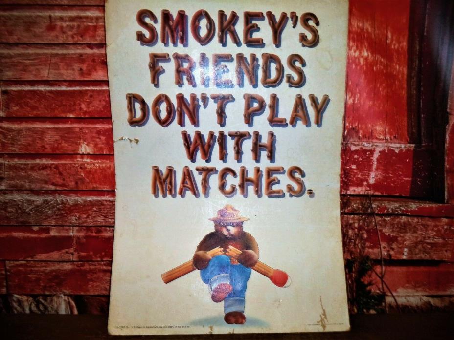 Vintage 60s SMOKEY THE BEAR Forest Friends Don't play W/Matches Cardboard Sign