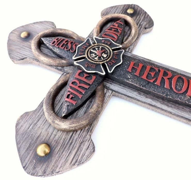 Fire Dept Cross Heroes Fire & Rescue Fireman 12x20 inch New Wood Decor