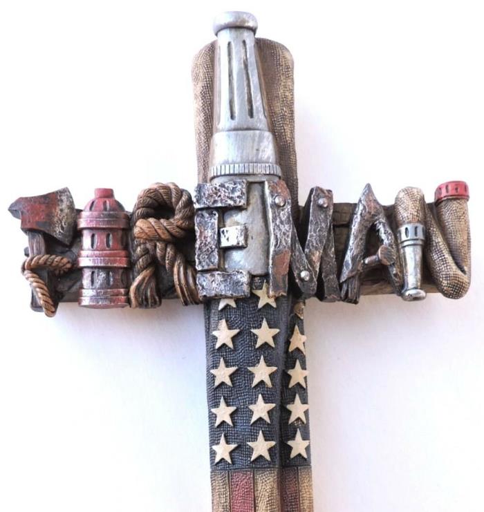 Fireman Cross Fire & Rescue 3D Rustic Wall Hanging New 12x7 inches Patriotic USA