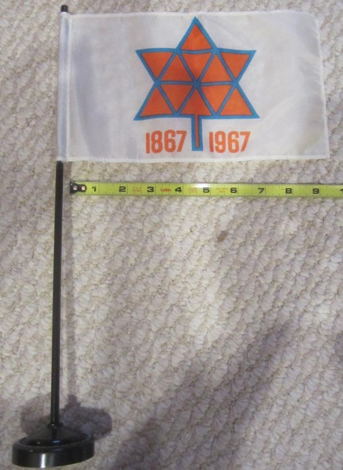 1867 1967 Canada Flag Fabric with Wood Pole Canadian Souvenir Vintage