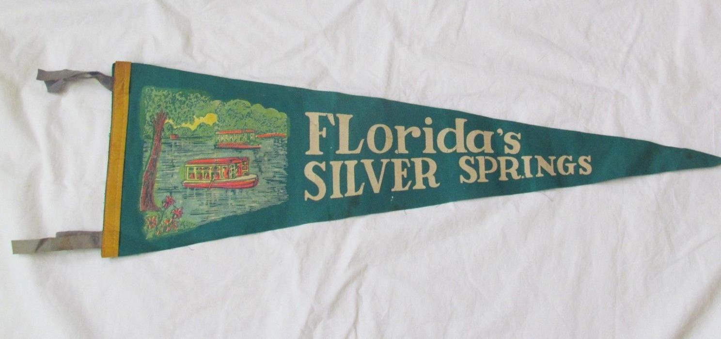 VINTAGE FELT FLAG PENNANT SOUVENIR FLORIDA’S SILVER SPRINGS TEAL GREEN