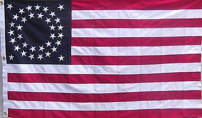HEAVY COTTON 35 STAR AMERICAN FLAG - EMBROIDERED STARS - HISTORICAL USA