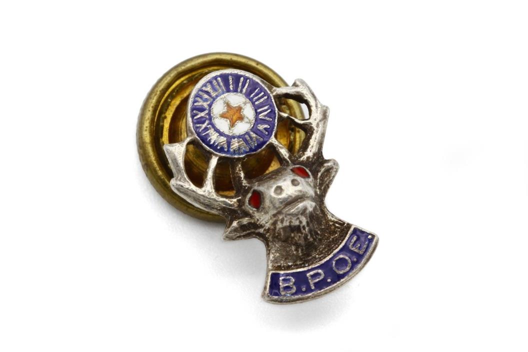 Elks Lodge Screwback Silver Lapel Pin, Masonic BPOE Elks Club, Reindeer Brooch