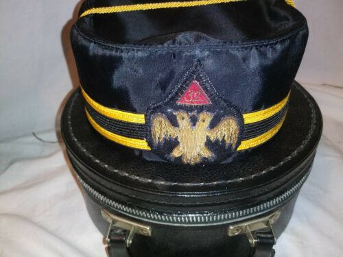 Vintage Masonic Scottish Rite 32 Double Eagle Free Mason Hat & Hat Box