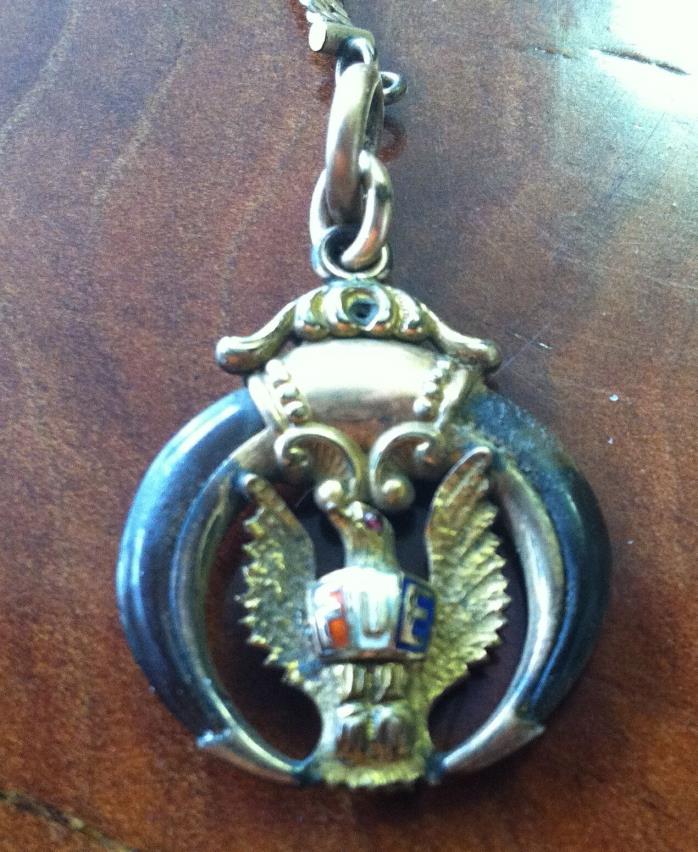 FOE Antique Fraternal Order of Eagles gold-filled watch fob & chain Early 1900's